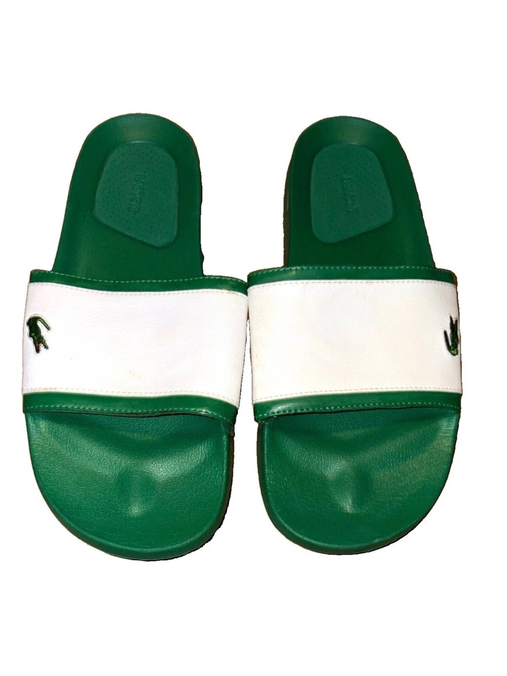 Lacoste White and Green Men's Slide Sandals